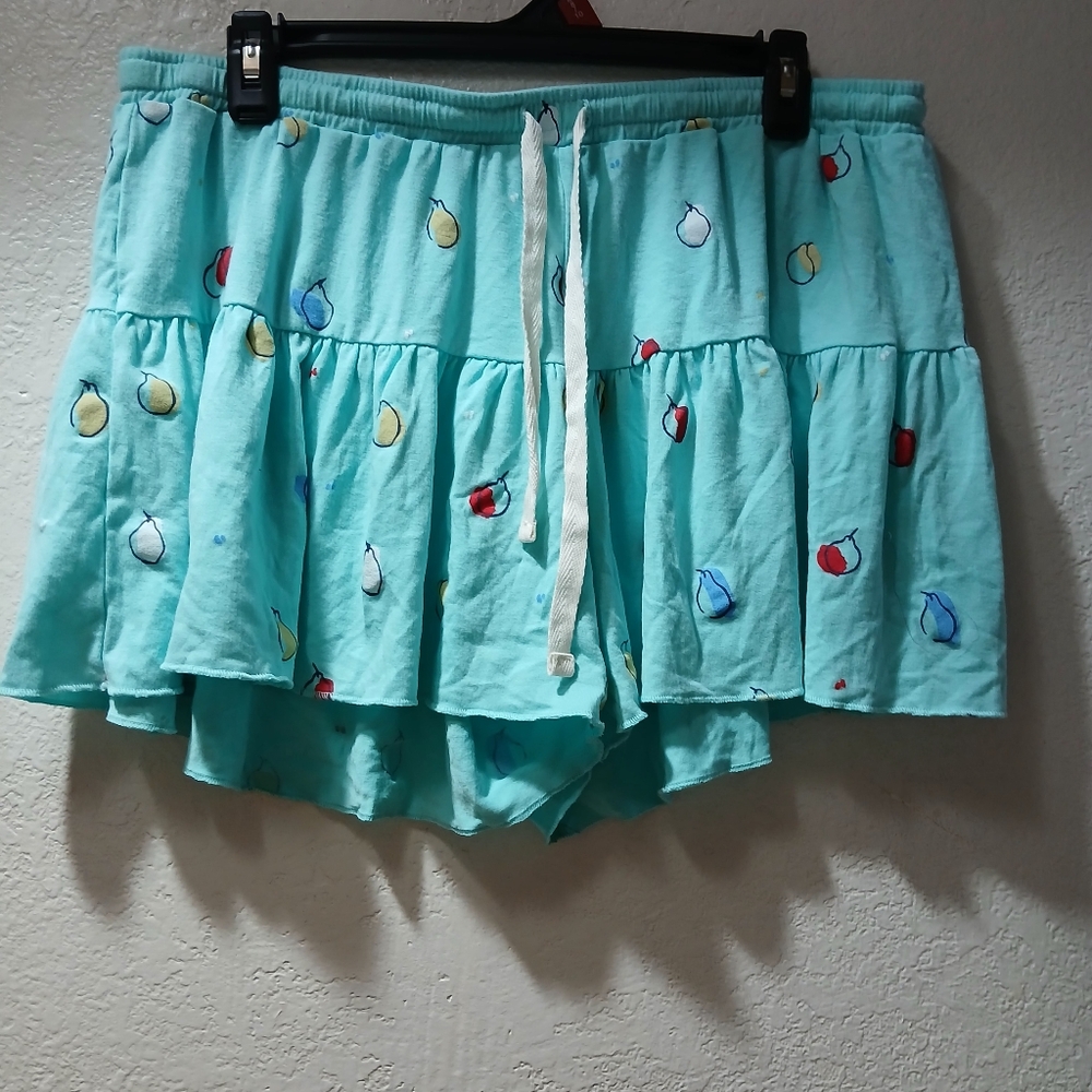Free Press Aqua Mini Skirt with Fruit Accents